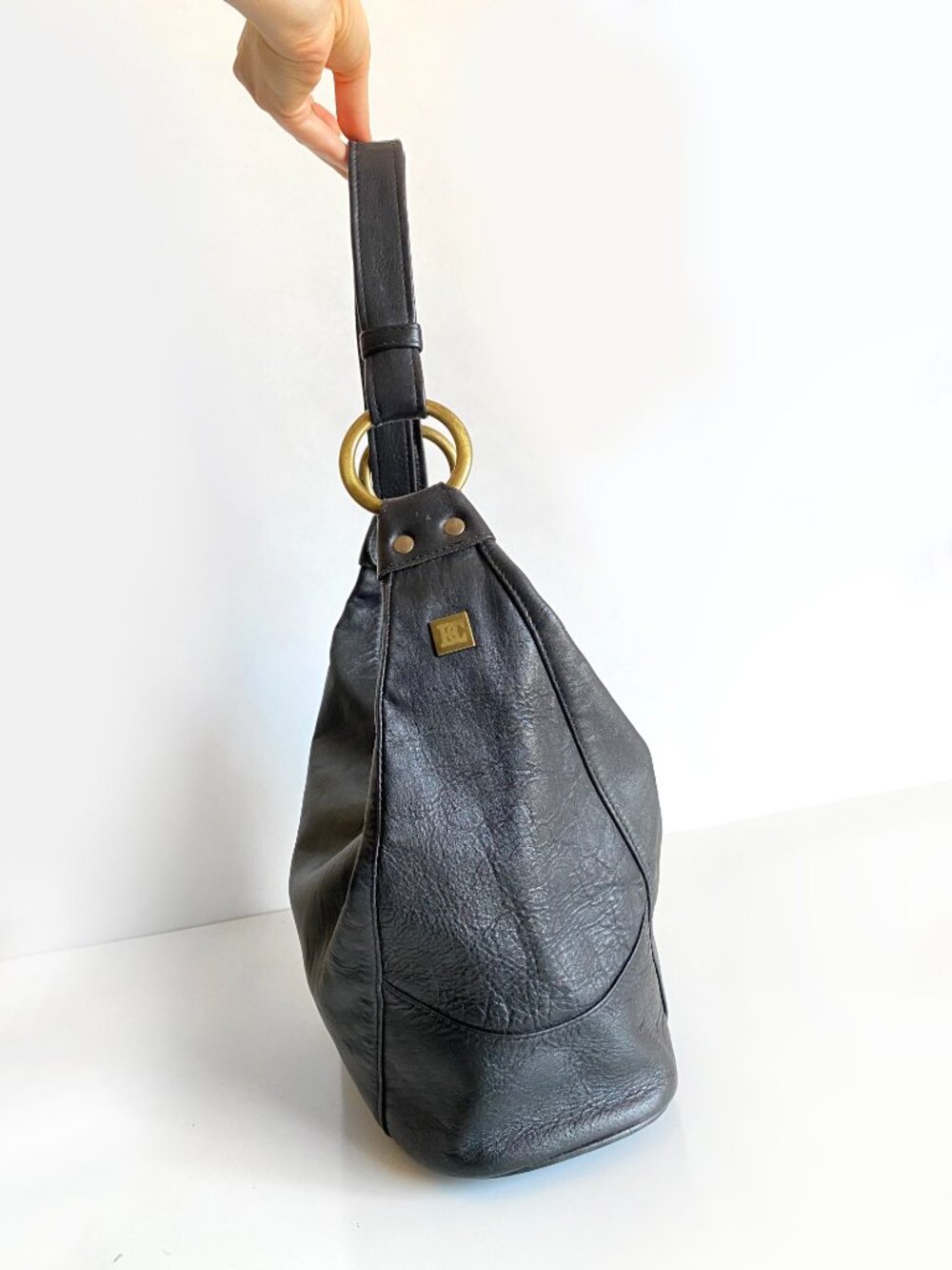 Vintage BC Black Convertible Leather Hobo Bag Shoulder, Backpack Boho - Picture 15 of 15